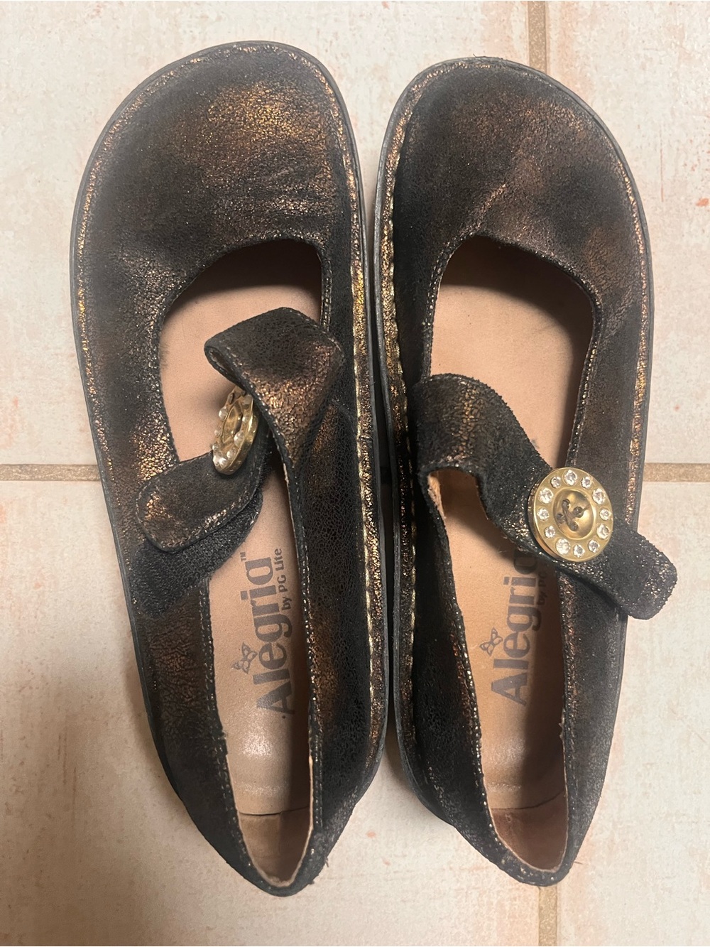 Alegria Black with Gold Accent Mary Jane Flats